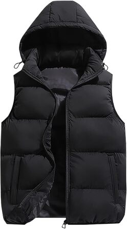 Чоловічий жилет AIEOE без рукавів з багатьма кишенями, легкий, з утеплювачем, знімний капюшон та блискавка, розмір XXL (DE M), чорний