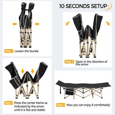 Ліжко гостьове Yaheetech складане, кемпінгове, з бічною кишенею та сумкою для транспортування, до 150 кг (Чорне)