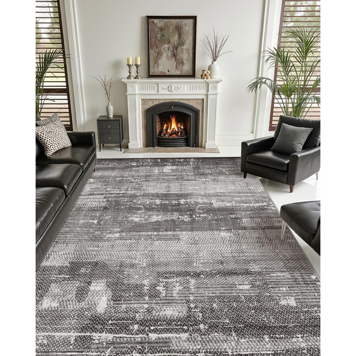 Килимок для дому COLOR&GEOMETRY 60x90 см з TPE-покриттям, сірий (чорно-білий), низький профіль, миється