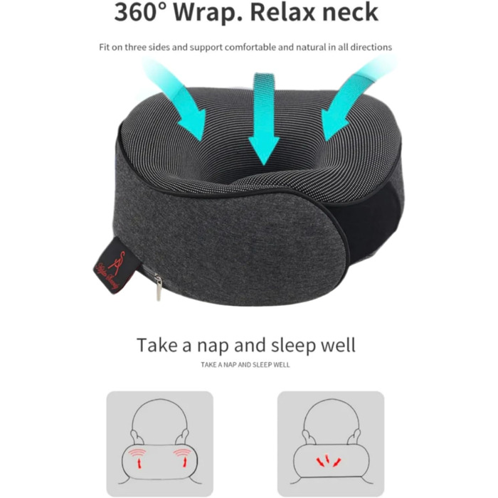 Подушка для шиї у літак, з Memory Foam, для дорослих, регульована, компактна, ергономічна – сірий графіт