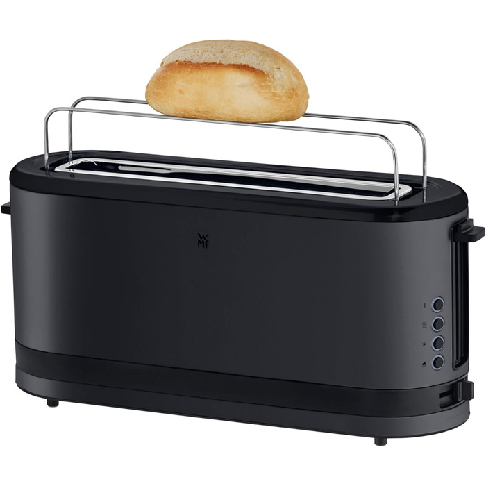 WMF Kitchen Mini Long Slot Toaster, 2 Slices with Roll Attachment, Slim Toaster, XXL, Bagel Function, 7 Browning Levels, 900W, Stainless Steel Matte, Black