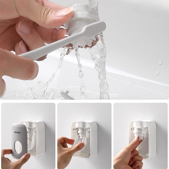 Toothbrush holder without drilling, wall mount, bathroom shelf, with 1 automatic toothpaste dispenser, 6 brush hooks, 1 cosmetic drawer, organizer, and ample storage space (1 dispenser + 3 cups) (1 Dispenser)