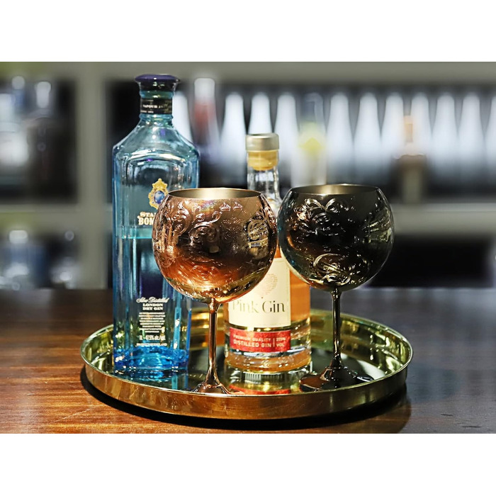 Luxurious Gin & Tonic Glasses, Stainless Steel Cocktail Wine Glass Set, Gin Glass Set for Gin Lovers, 680 Ml, Rose Gold. (Hand Wash)
