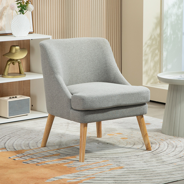 HOMCOM Armchair Lounge Chair with Linen Look, Armrests, Padded Recliner with Wooden Legs, for Living Room, Bedroom, Light Grey | Aosom