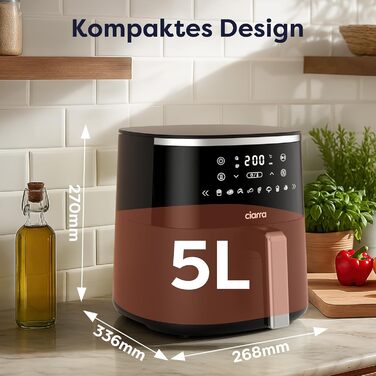 Фритюрниця повітряна CIARRA з цифровим дисплеєм, 5 л, без олії, антипригарне покриття, 8 режимів приготування