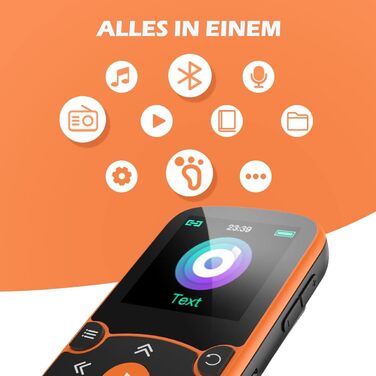 MP3 плеєр AGPTEK Bluetooth 5.0 32GB Orange. Спортивний кліпса-плеєр з TFT екраном 1.5