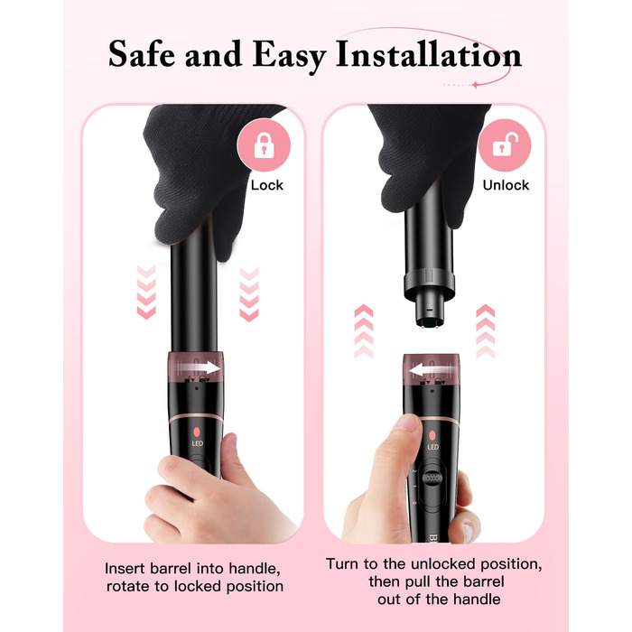 BESTOPE PRO Lockenstab 6-в-1: великі та малі локони, насадки, регулювання температури, чорний