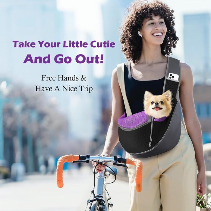 Переноска для собак Pawaboo з кишенею для дотику, регульована переноска для собак, сумка-переноска для домашніх тварин для прогулянок на відкритому повітрі - чорний (пурпурно-чорний, S)