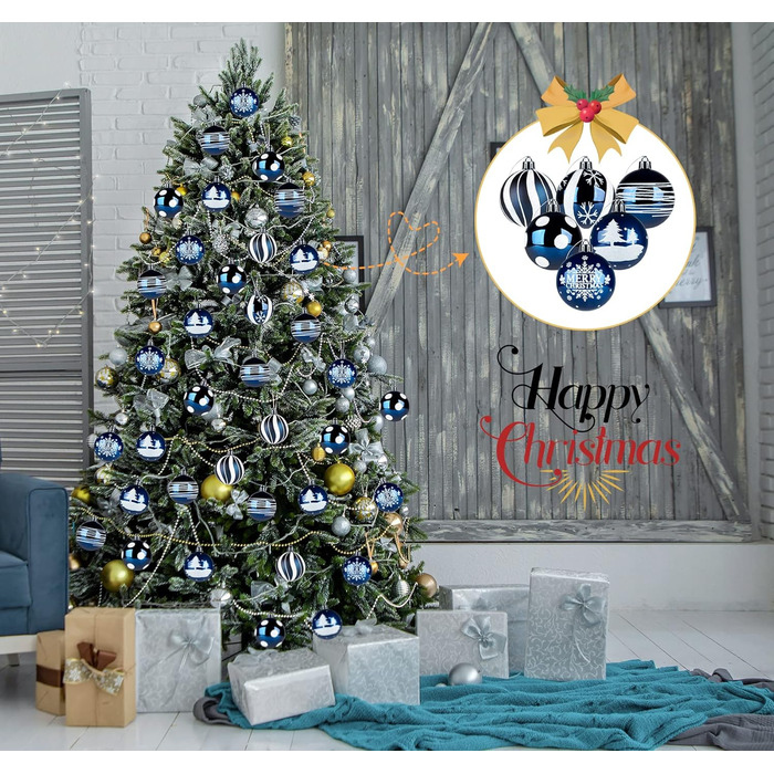 30 шт. ялинкові кулі Діаметр 6 см, пластик, темно-синій та білий колір, для прикраси ялинки на Новий Рік