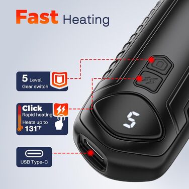 Грілки для рук акумуляторні, 2 шт, електричні, портативні, 6000mAh, кишенькові, ультралегкі та тонкі, 5 рівнів нагріву до 55°C, ідеальні для кемпінгу, чорні