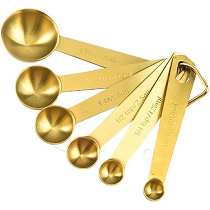 Toranysadecegumy 6 Piece/Set Measuring Spoons, Useful Stainless Steel Measuring Cups, Kitchen, Coffee, Measuring Spoons, Tea, Gold