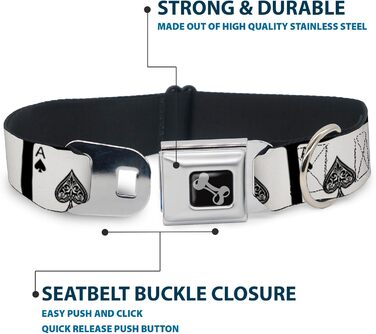 Нашийник для собак з фіксатором Seatbelt Buckle Ace of Spades, ширина 3.8 см, обхват шиї 46-81 см, багатобарвний