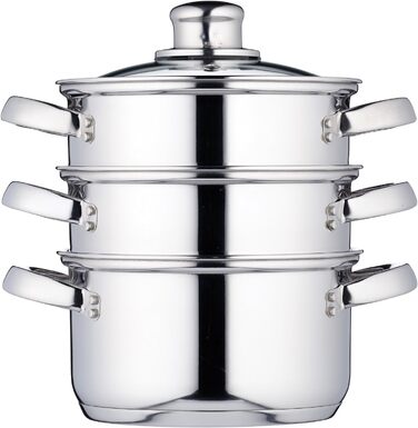 Набір каструль KitchenCraft 3 шт. з набором для приготування на пару, нержавіюча сталь, 16 см (6''), сріблястий, у подарунковій коробці
