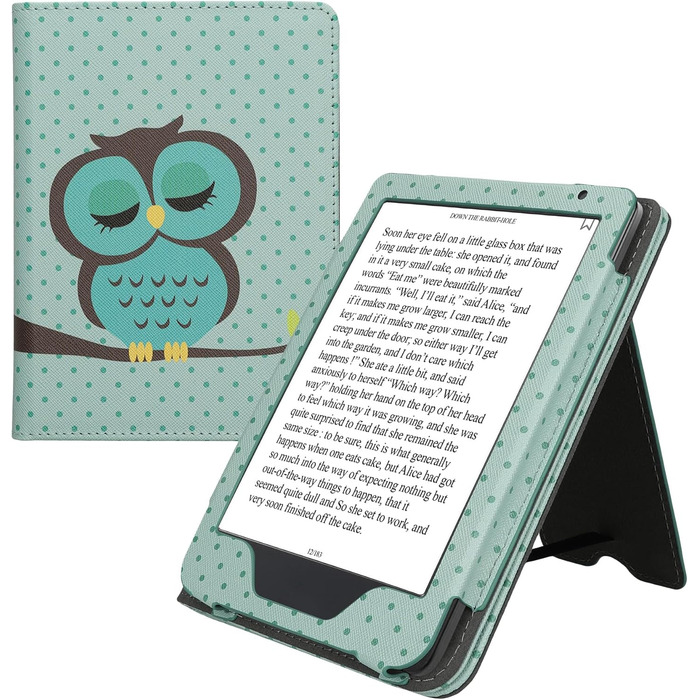 Чохол-книжка kwmobile для Kobo Clara BW/Clara Colour/Tolino Shine (5) / Shine Color з петлею для руки та мотивом бібліотеки (Eule Schlaf)