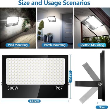 200W LED Floodlight Outdoor, 20000LM LED Spotlight, 7000K Cold White Spotlight, IP67 Waterproof Floodlight, for Backyard, Courtyards, Garage, Hallway, Garden (300W-1PC)