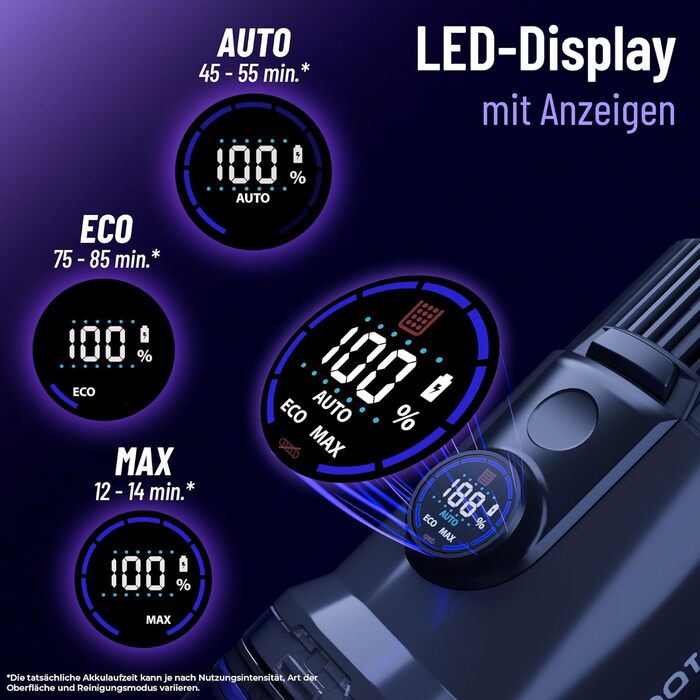 Акумуляторний пилосос Noaton AVC600 Deluxe з автоматичним режимом, LED дисплеєм та HEPA фільтром, 50000 Па, 600 Вт, до 85 хв роботи, 220 AW, для твердих поверхонь, килимів та шерсті тварин