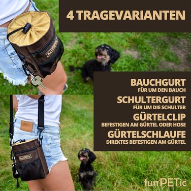 Набір для годування тварин funPETic: сумка для корму з 4 відділеннями, складна миска з силікону, кишеня для ласощів та карабін. Підходить для собак, котів, коней.