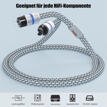 Hi-End мережевий кабель Monosaudio P902E6R 1,5м, 5,5qmm 4N OFC мідь, роз'єми Schuko та IEC C15 з родієвим покриттям, подвійне екранування для підсилювачів, DAC та сабвуферів