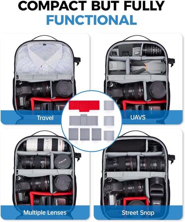 Сумка-рюкзак для фотокамери Bagsmart: водонепроникний рюкзак для фотографів з відділенням для ноутбука 15,6 дюймів, чорний