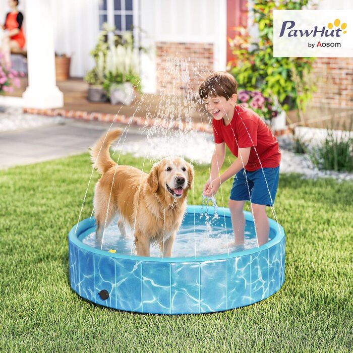 PawHut Басейн для собак 160 x 30 см, складаний, з неслизьким покриттям, блакитний. Підходить для собак та котів