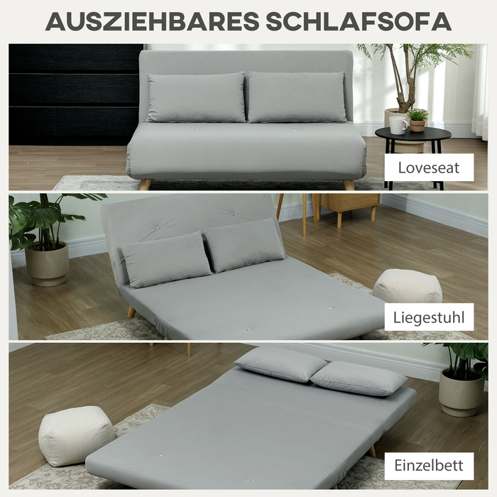 HOMCOM Sleeper Chair, Folding Bed with Bed Function, Lumbar Pillow, Folding Recliner with Velvet Look, Adjustable Backrest, Holds up to 250 kg, for Living Room Grey | Aosom