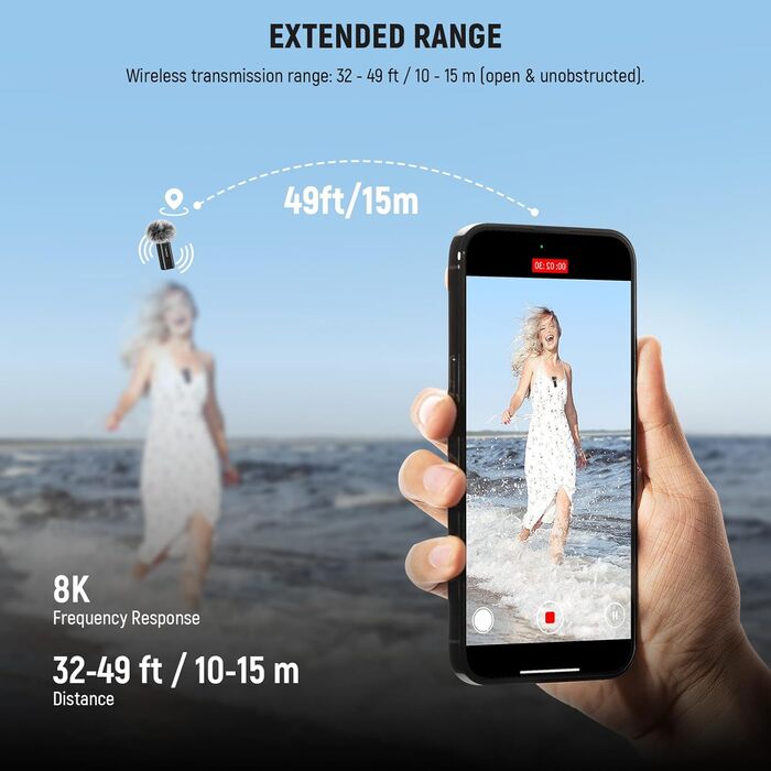 NEEWER Бездротовий петличний мікрофон KM23B: 48kHz/24Bit, 8 годин роботи, шумозаглушення, USB-C, сумісний з DJI, Insta360, iPhone, Android, PC