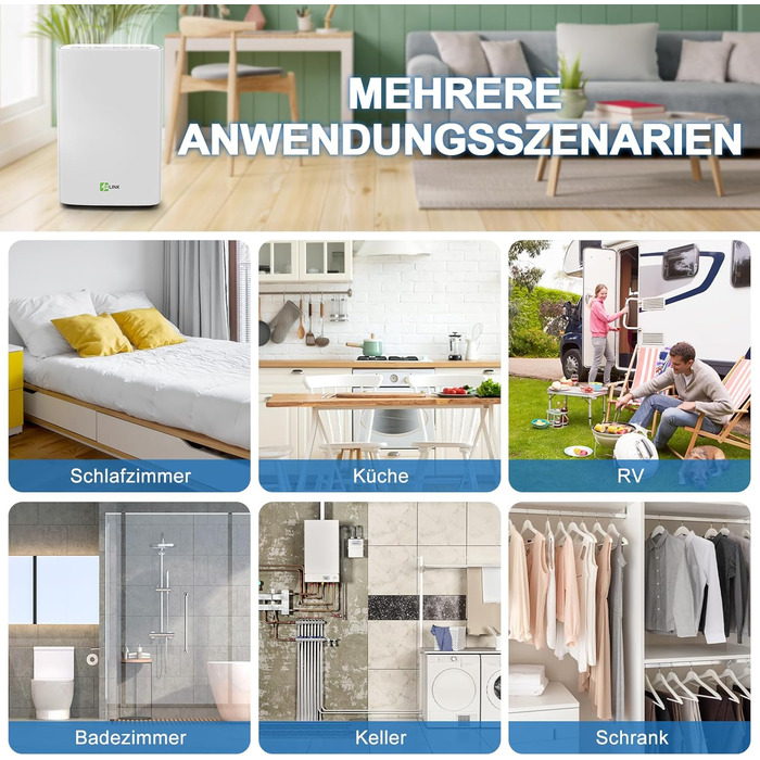 Електричний осушувач повітря 9л/24г, тихий, з дитячим замком та захистом від переливу, автоматичний перезапуск, для спальні, ванної, підвалу та пральні