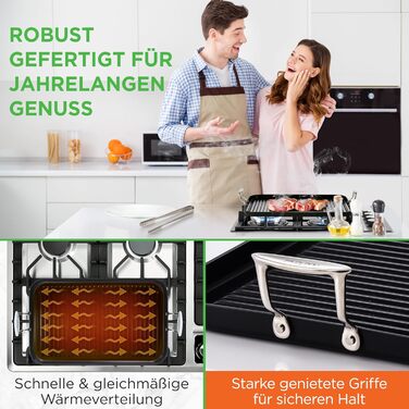 Чавунна сковорода гриль NutriChef 28 см з антипригарним рифленим покриттям для газової плити, індукції та духовки