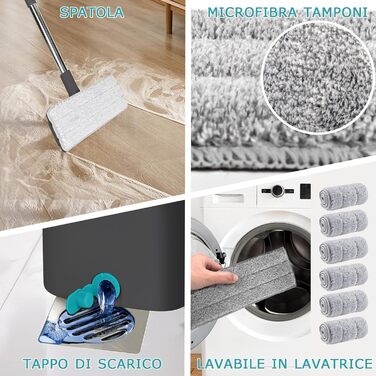 Masthome Mop Set with Bucket, 2-in-1 Mop Bucket, Flat Mop with 6 Microfiber Mop Pads, Hands-Free Mop Set and Bucket for Hardwood, Tile, Laminate, Marble, Floor Cleaning