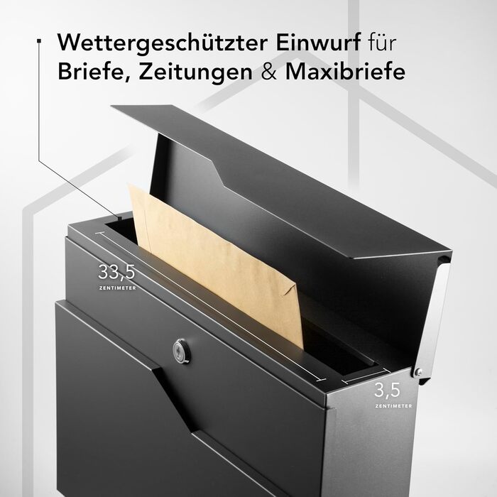 Поштовий ящик настінний модерн Tokio Anthrazit RAL7016 з газетницею, гравіюванням імені та номера будинку з нержавіючої сталі. Стійкий до іржі та УФ-випромінювання