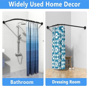 Штанга для душової завіси чорного кольору L-подібної форми, розширювана, з нержавіючої сталі 304, без свердління, для ванної кімнати/ванни (70-95 см x 70-95 см)