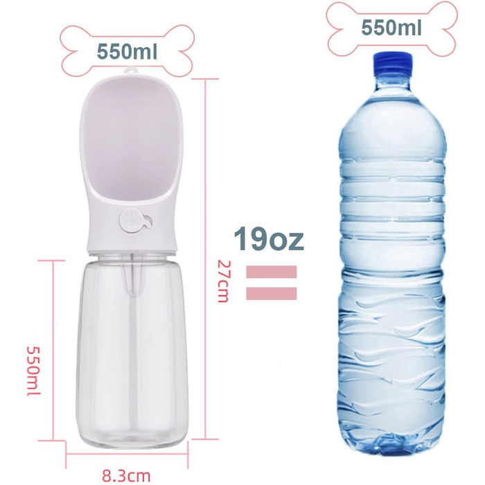 Турботрінка для собак на винос, портативна пляшка для води без BPA, дорожня миска для води для собак маленьких порід, водонепроникний диспенсер для води для домашніх тварин Outdoor (білий) Білий (550 мл + 100 г, білий)