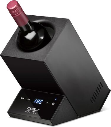 CASO WineCase One Black - Single Bottle Wine Cooler with Temperature Control (5-18°C), Stainless Steel Finish