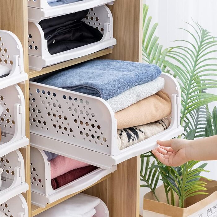 THATSRAD 3-Tier Drawer Box Closet Drawer Boxes Stackable Shelf for Closet Interior Foldable Storage Boxes Drawer White Stackable Drawers for Clothes Bedroom Kitchen Bathroom
