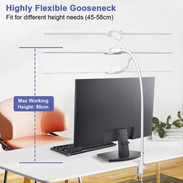 LED настільна лампа EppieBasic 24W з регулюванням яскравості, 80см, з кріпленням, захистом для очей, гнушим шийкою, для офісу, монітора, робочого місця, з таймером, чорна