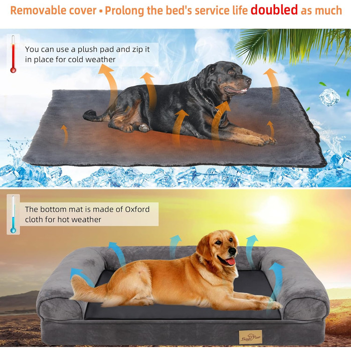 Orthopedic Dog Bed XL 100x75 cm: Dog Sofa for Large and Medium-Sized Dogs, Ergonomic Dog Beds with Raised Edge, 2 in 1 Detachable Washable Non-Slip Dog Mattress