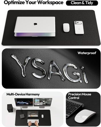 Килимок для миші шкіряний преміум YSAGi XXL 90x43 см, чорний - офісний килимок на стіл для роботи та дому