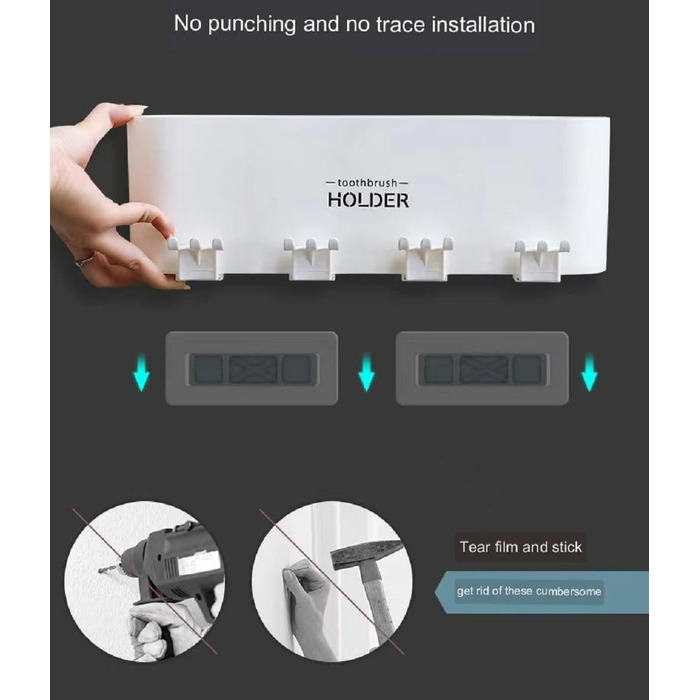 Wall Mounted Toothbrush Holder, Toothbrush Holder, Bathroom Toothbrush Holder, Bathroom Brush Holder Wall Mount (3 Cups, White)