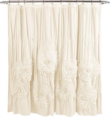 Шторка для душу Lush Decor Serena з рюшами, 183 x 183 см – квітковий дизайн з рюшами, розкішна, вінтажний гламур, стиль кантрі, кольору слонової кістки