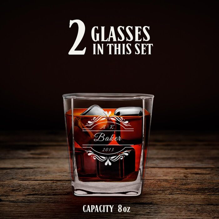 Maverton Whiskey Decanter + 2/4/6 Whiskey Glasses Set with Engraving - 700ml Whiskey Decanter - Christmas Gifts - Anniversary Gift for Couple - Monogram