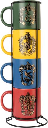 Grupo Erik Harry Potter Coffee Mug Set of 4 Hogwarts Houses - Ceramic Coffee Cups Gryffindor, Slytherin, Ravenclaw and Hufflepuff - Mug Set, each 300 ml