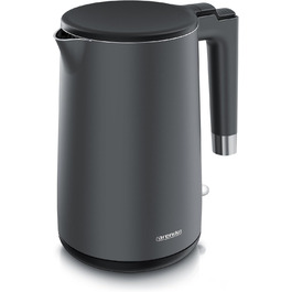 Електричний чайник Arendo з нержавіючої сталі 1.5 л, 2200 Вт, подвійні стінки, 360°, без BPA, захист від перегріву та сухого кипіння, чорний матовий сірий, 1.5 л