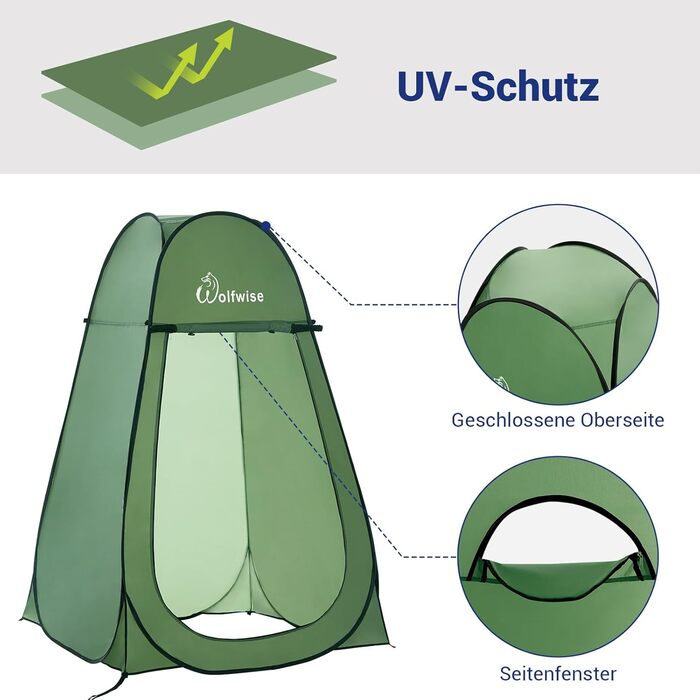 WolfWise Pop-Up Privacy Tent - Portable Camping Shower & Toilet Tent - Outdoor Changing Room & WC Shelter for Hiking, Beach & Travel