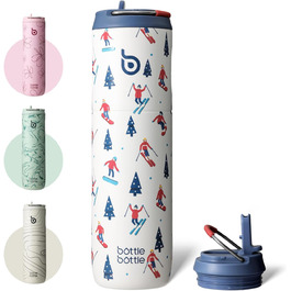 BOTTLE BOTTLE Insulated Stainless Steel Water Bottle 750 ml with Straw, Lid & Handle – Leak-Proof, BPA-Free, Double-Walled – Ideal Water Bottle for Sports, Travel & Fitness (Green) (Skiing)