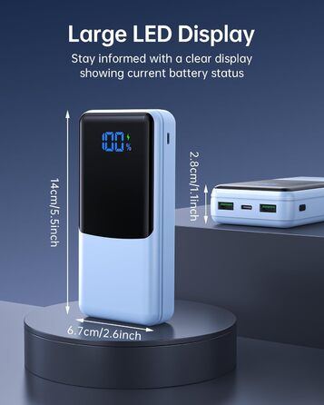 Power Bank Coblob 27000mAh з LED дисплеєм, 3 виходи та 2 входи, USB-C 30W, блакитний