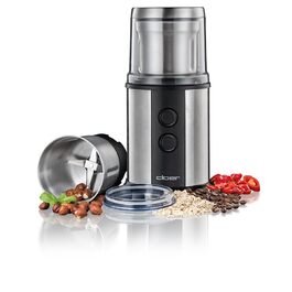 Електрична кавомолка та млин для спецій Cloer 7419 з нержавіючою сталевою голковою камерою, 350W, 2 знімні контейнери з нержавіючої сталі, для песто, трав, горіхів, зерна, до 80 г кавових зерен, захисний ковпачок