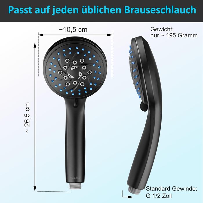 Насадка для душу Energy Rain з 9 режимами, високий тиск, економія води, ручна лійка для душу, чорний колір