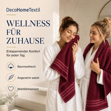 Набір махрових рушників DecoHomeTextil Eco (6 шт.), еко-серія, гігроскопічні та м'які, бордовий колір (4 рушники 70x140 см, 2 рушники 50x100 см)