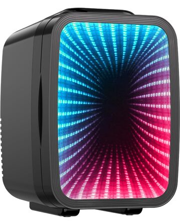 Міні холодильник MF01C з 7 режимами підсвічування та ефектом миготливої вивіски, тиха функція охолодження/підігріву, AC/DC, 4L/6 банок, для ігрової кімнати, спальні, офісу та авто, чорний