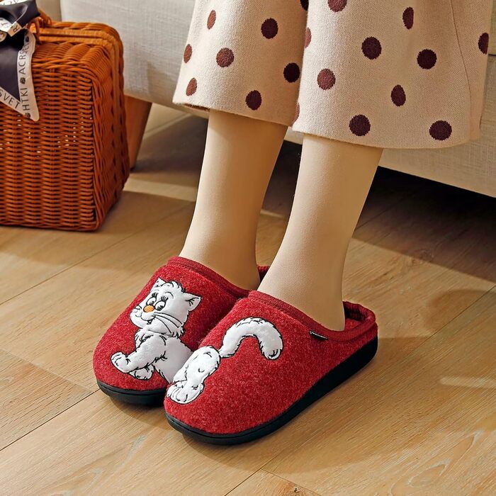 Тапочки додому чоловічі та жіночі з милим мотивом котів та собак, зимові теплі плюшеві з підкладкою з фетру, 38/39 EU, червоні